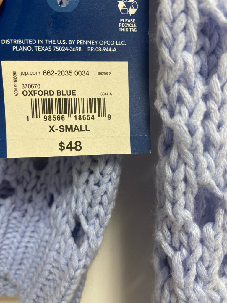 NWT Arizona Size XS Periwinkle Crochet Ladies Sweater