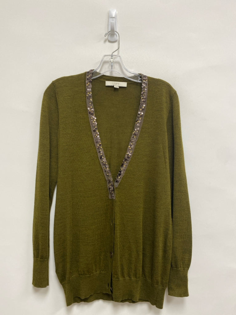 LOFT Size M Dark Olive Sequins Cardigan Ladies Sweater