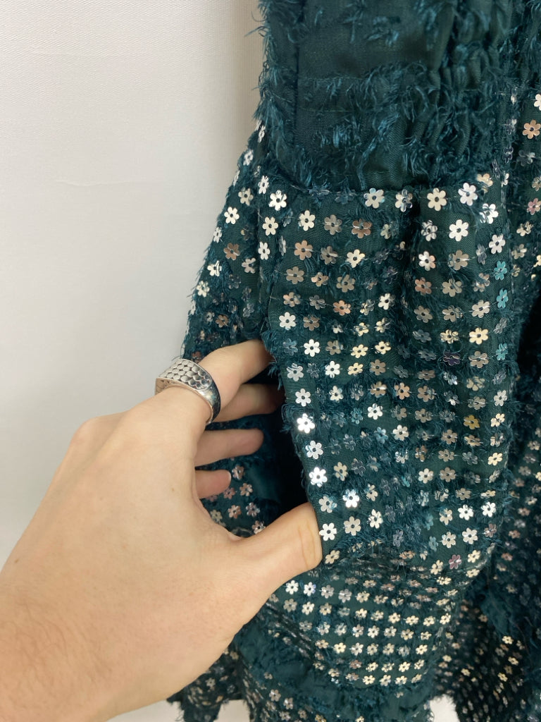 NWT Anthropologie Size L Forest Green Silver Sequins Sleeveless Ladies Dress