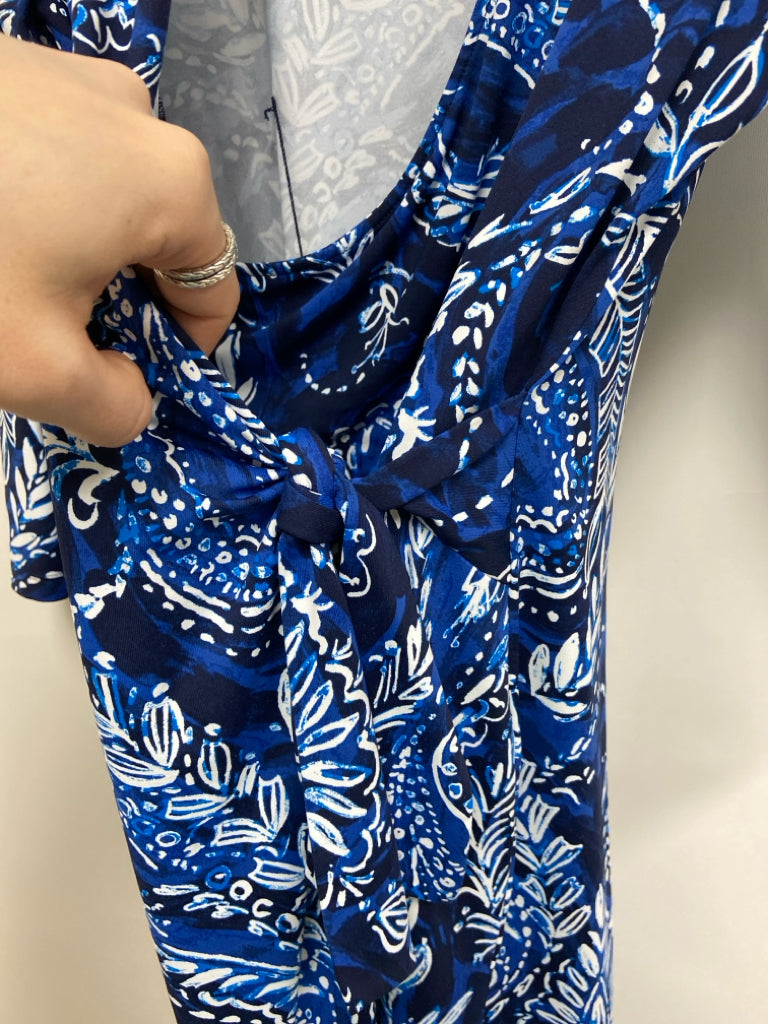 Talbots Size S Navy Blue/White Leaves Wrap Ladies Dress