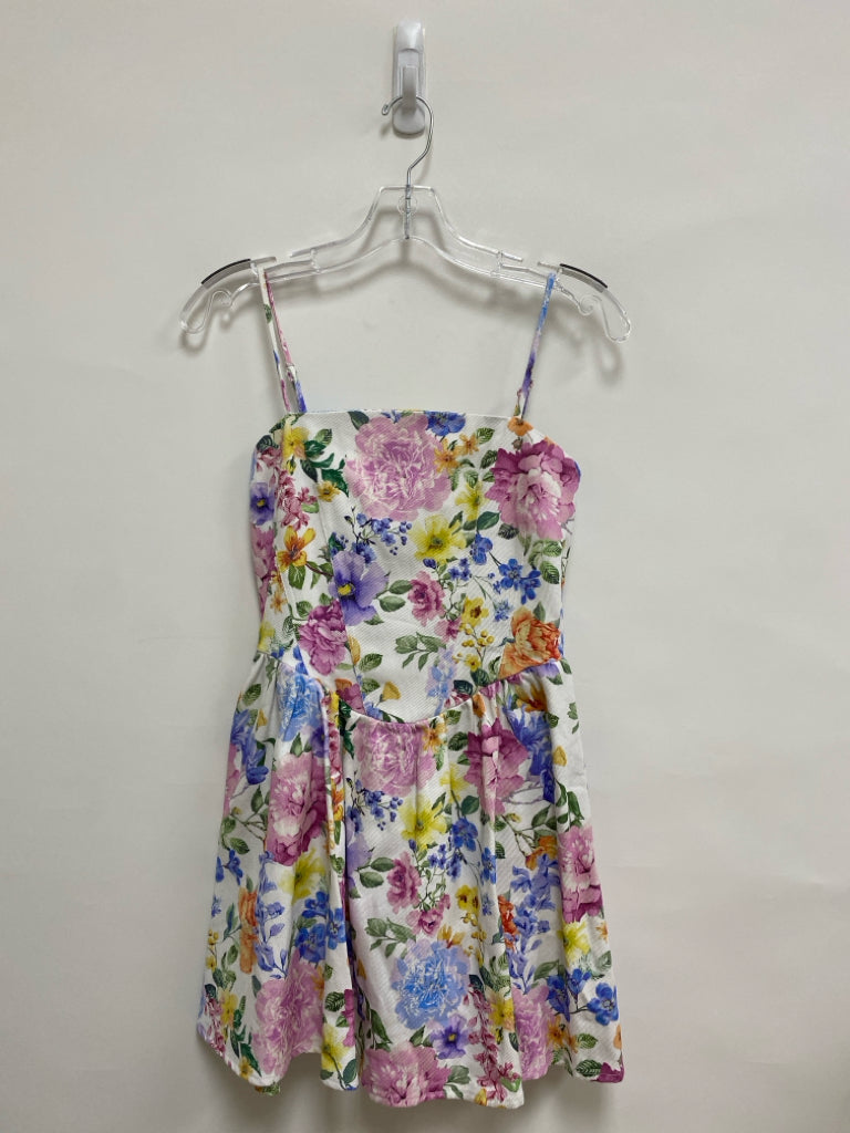 Size S White Multi Color Floral Sleeveless Ladies Dress