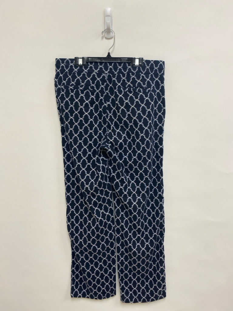 Ann Taylor Size S Navy White Print Linen Blend Ladies Pants