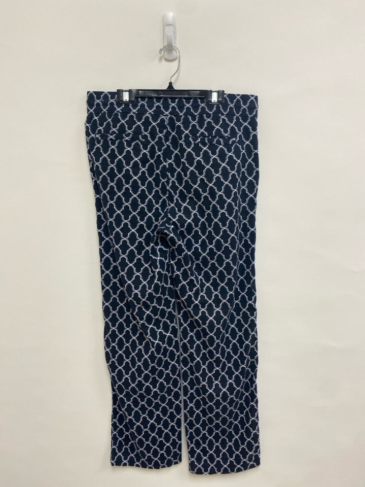 Ann Taylor Size S Navy White Print Linen Blend Ladies Pants