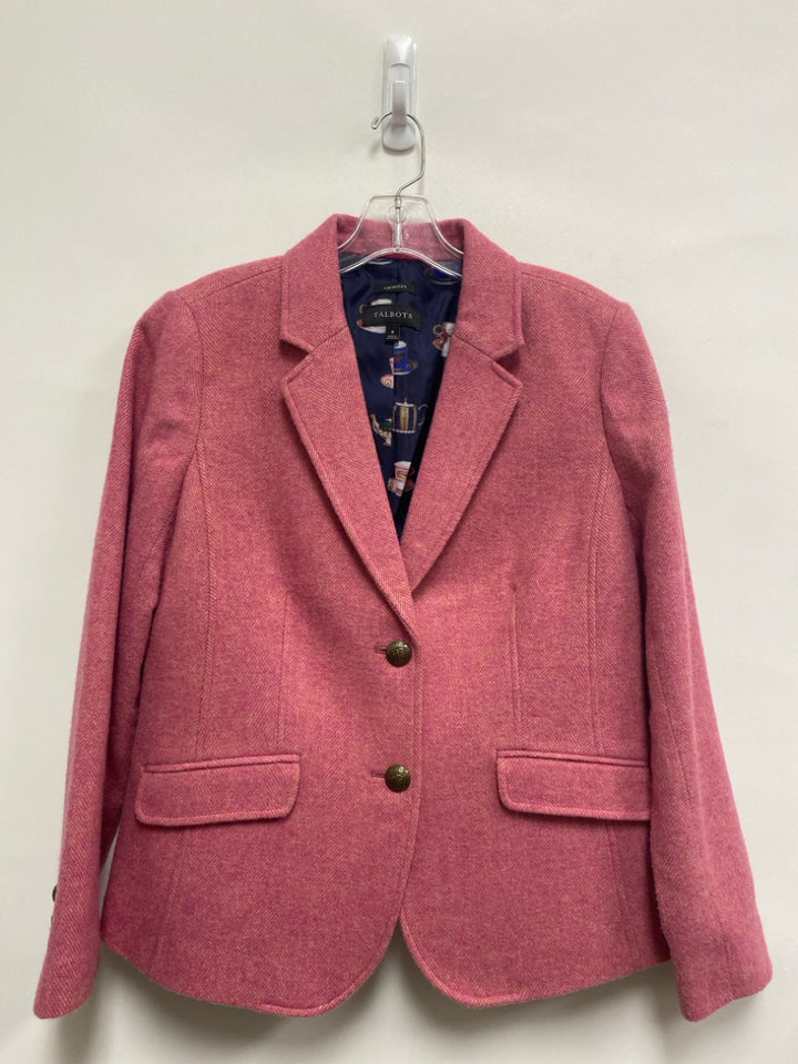 Talbots Size 8 Pink Herringbone Wool Blend Ladies Jacket