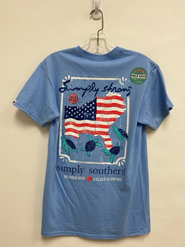 NWT Simply Southern Size S Blue White Logo Ladies Top