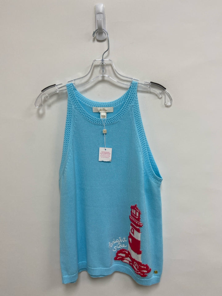NWT LILLY PULITZER Size L Aqua Pink Lighthouse Sleeveless Ladies Sweater