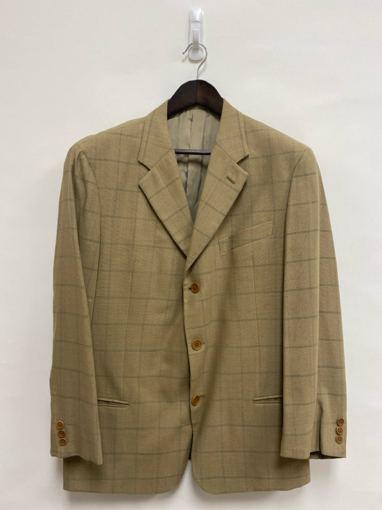 Giorgio Armani Size 43R Tan Gray Squares Linen Blend Men&