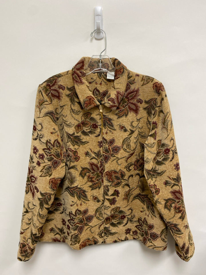 Size L Beige Burgundy/Green Tapestry Zip Down Ladies Jacket