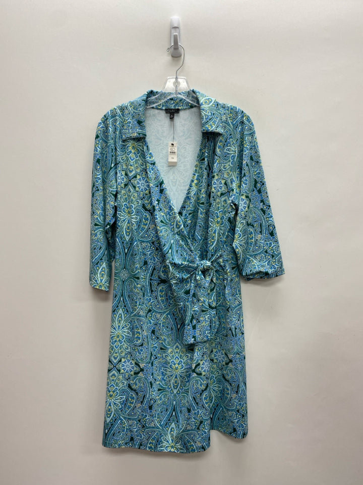 NWT Talbots  SIZE  1XP Blue Green/White Floral Wrap Plus Size Dress