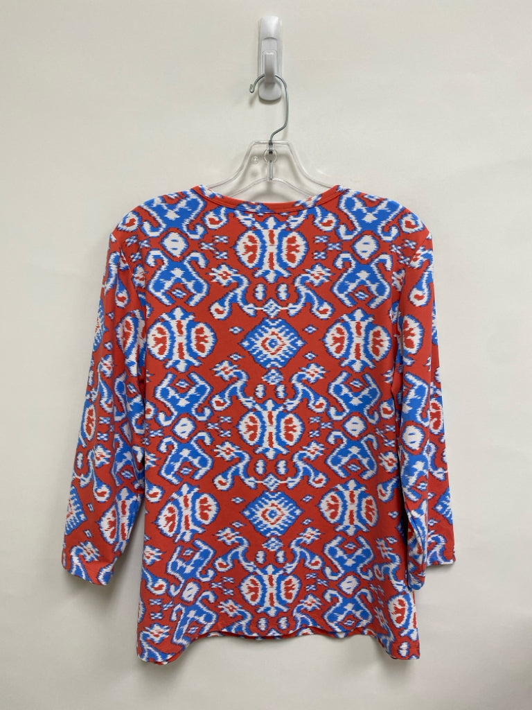 J McLaughlin Size XL Coral White/Blue Long Sleeve Ladies Top