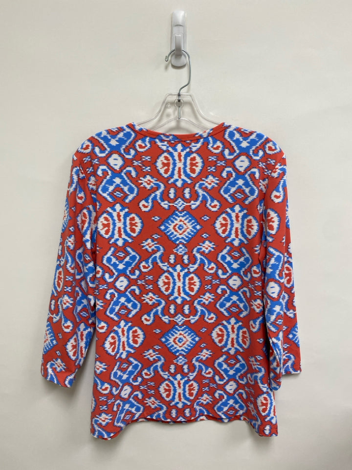 J McLaughlin Size XL Coral White/Blue Long Sleeve Ladies Top