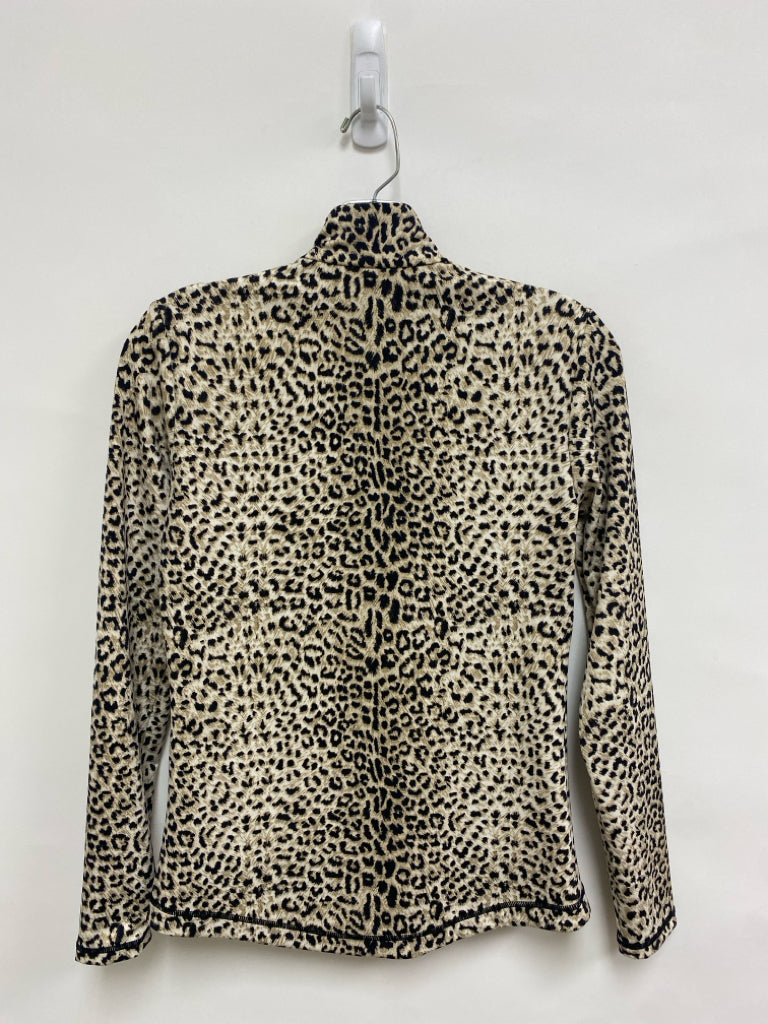 J McLaughlin Size XS Tan Black Animal Print Mock Neck Ladies Top