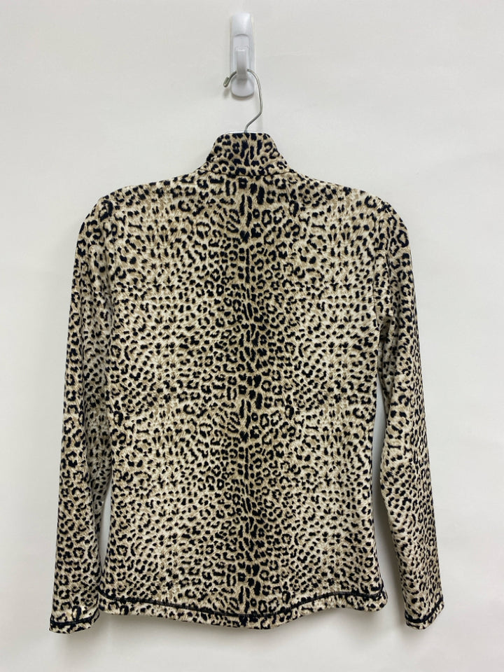 J McLaughlin Size XS Tan Black Animal Print Mock Neck Ladies Top