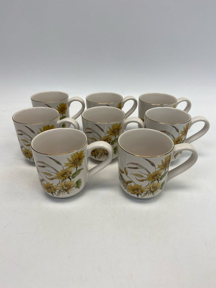 Pottery Barn White Yellow/Green Sunflower Coffee Mug