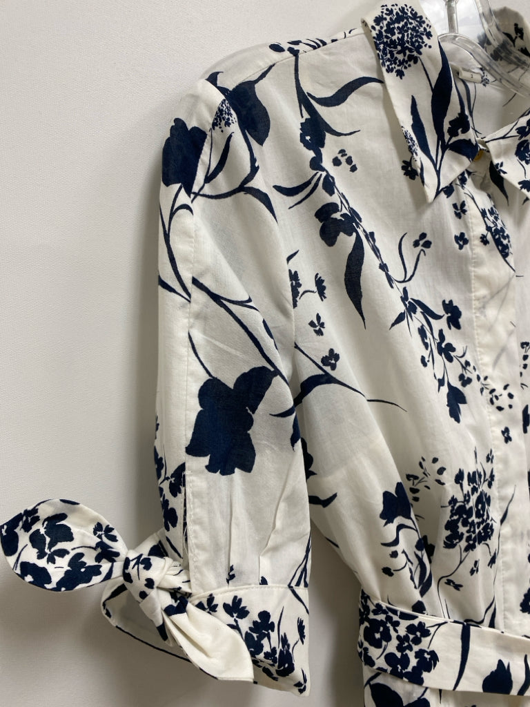 Calvin Klein Size 2 White Navy Floral 3/4 Sleeve Ladies Dress