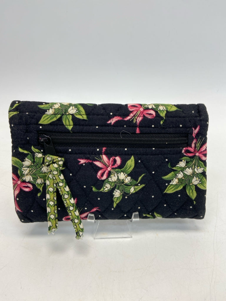 Vera Bradley Black Green/Pink Flower(s) Fabric Wallet