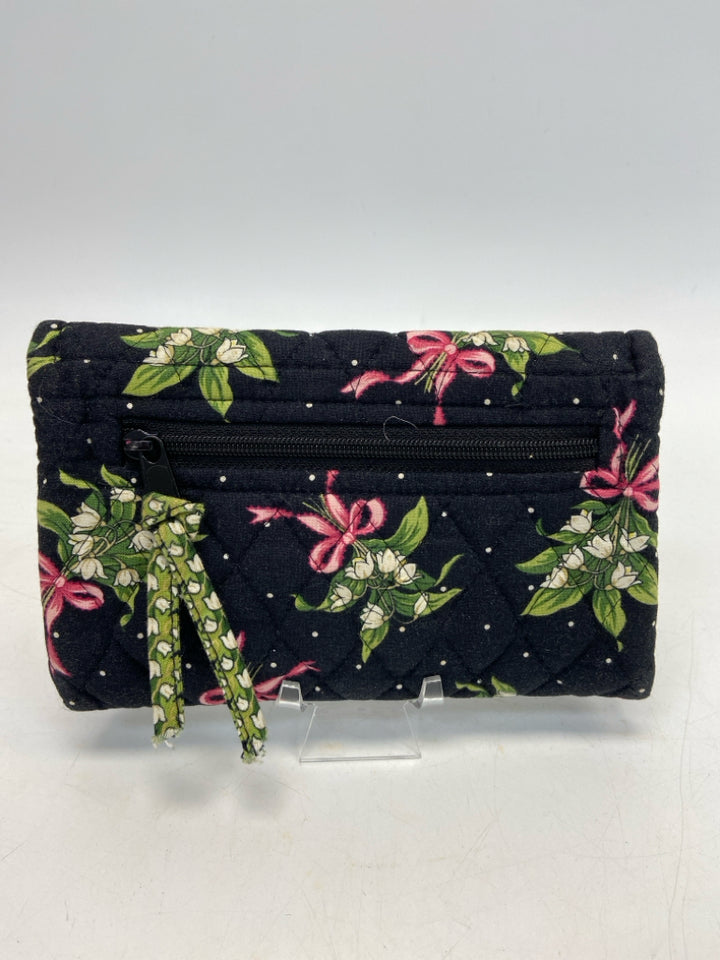 Vera Bradley Black Green/Pink Flower(s) Fabric Wallet
