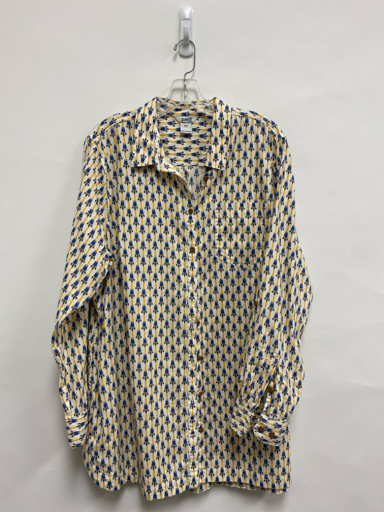 Duluth Trading  SIZE  XXL Cream Yellow/Blue Print Plus Size Top