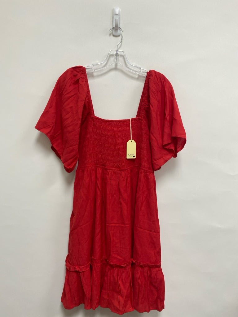 NWT Jodifl Size S Red Tiered Linen Blend Ladies Dress