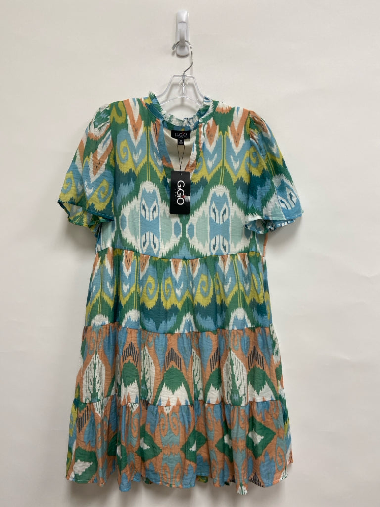 NWT GiGiO Size M Green Cream/Blue Ladies Dress
