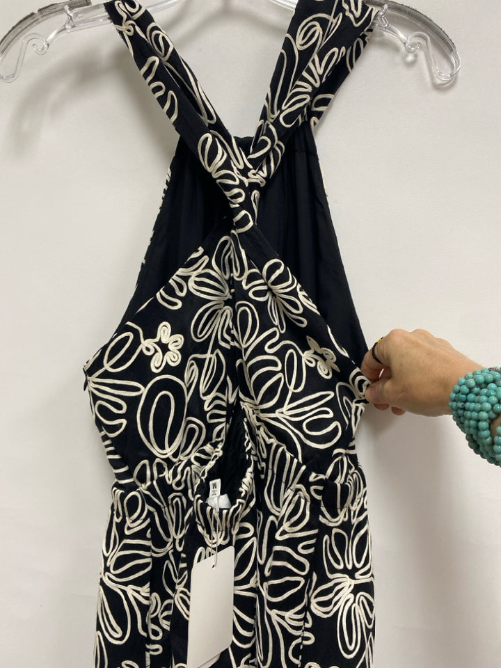 NWT Size M Black Cream Applique Halter Ladies Dress