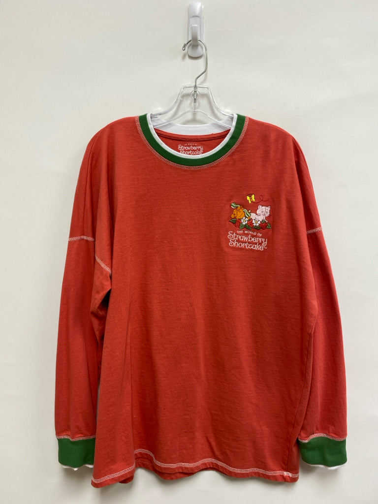 Size M Red Green/White Trimmed Long Sleeve Tee Ladies Top