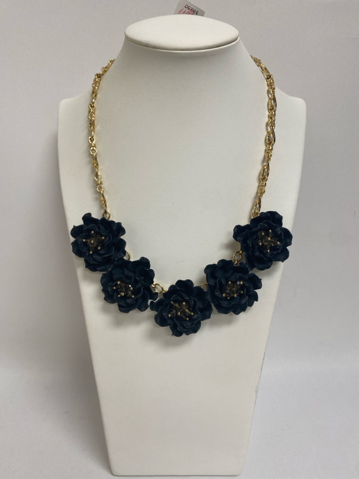 NWT Talbots Gold Color Black Flowers Necklace