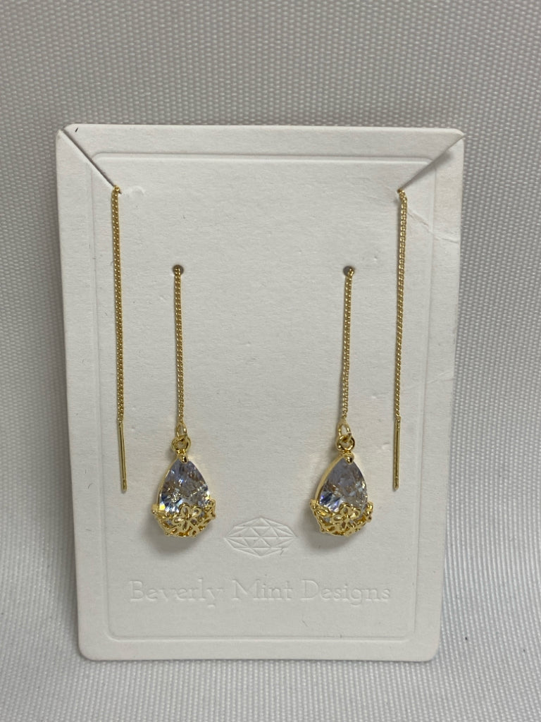 NEW/PKG Gold Color Clear Teardrop Earrings