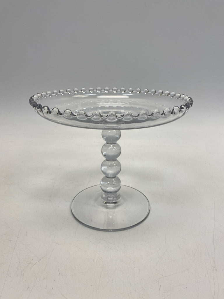 Clear Beaded Glass Cake Plate/Stand