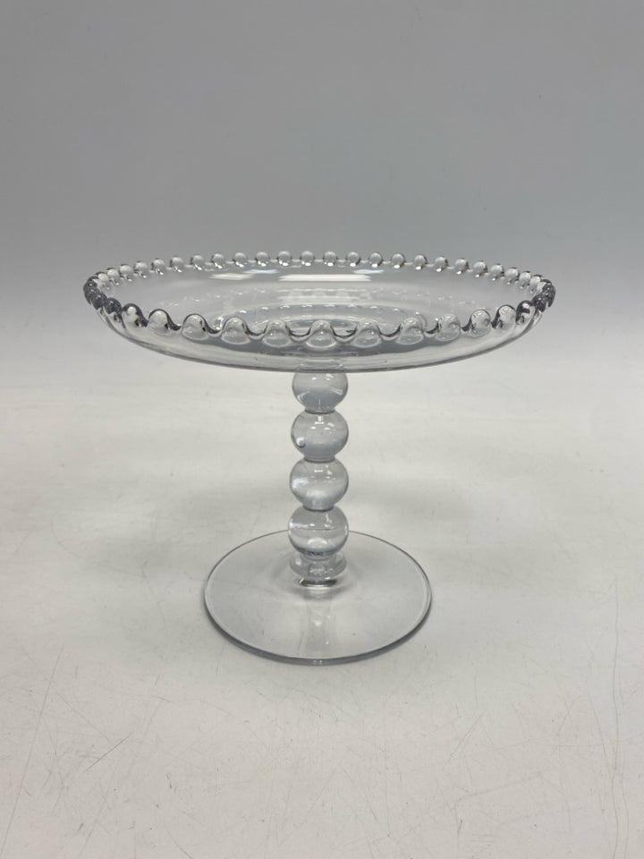 Clear Beaded Glass Cake Plate/Stand