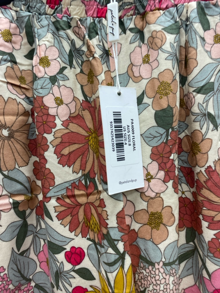NWT Size 4 Beige Pink/Multi Flowers Pull-on Ladies Pants