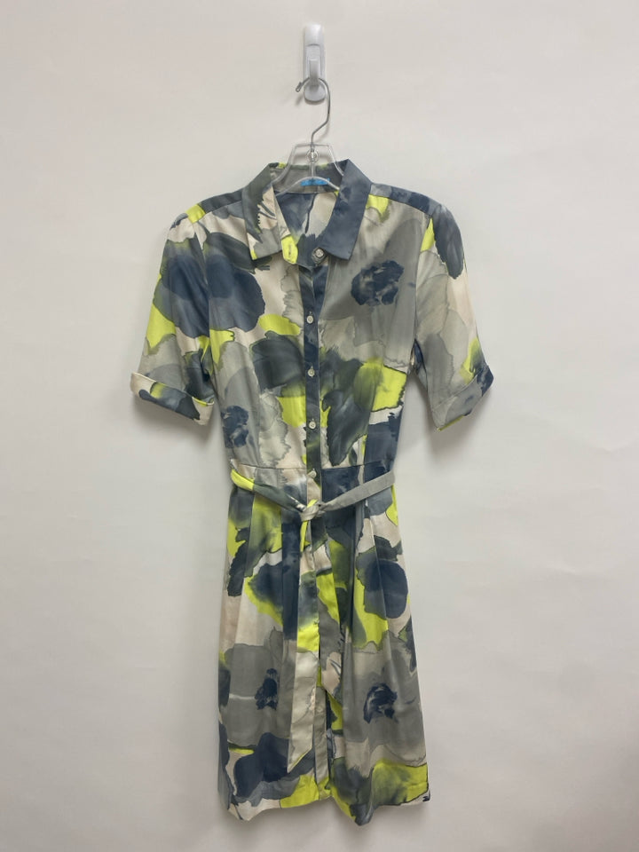 J McLaughlin Size M Gray/White Neon Yellow Tie Dye Ladies Dress