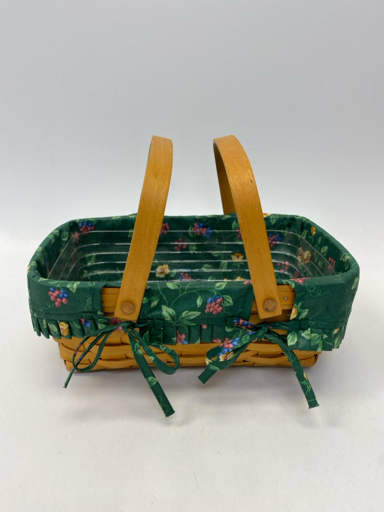 Longaberger Brown Green/Multi Flowers Wood Basket