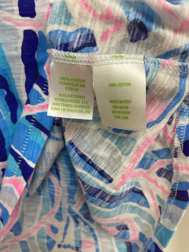 LILLY PULITZER Size XL Blue/White Pink Nautical V Neck Ladies Top