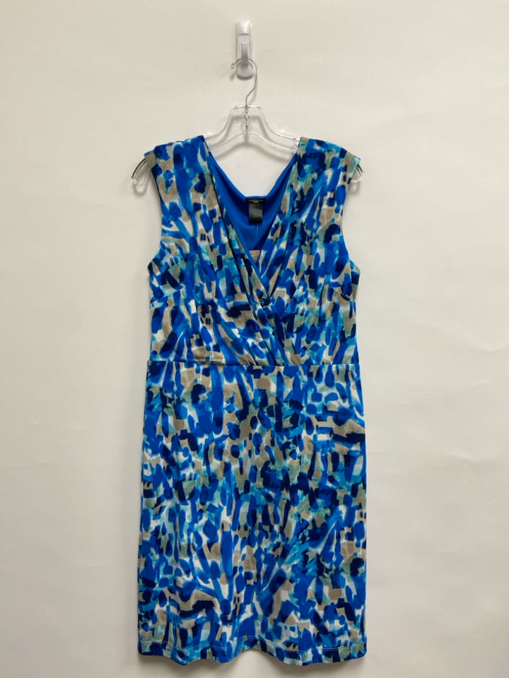 NWT Ann Taylor Size LP Blue/Tan Navy/White Shapes Sleeveless Petite Dress