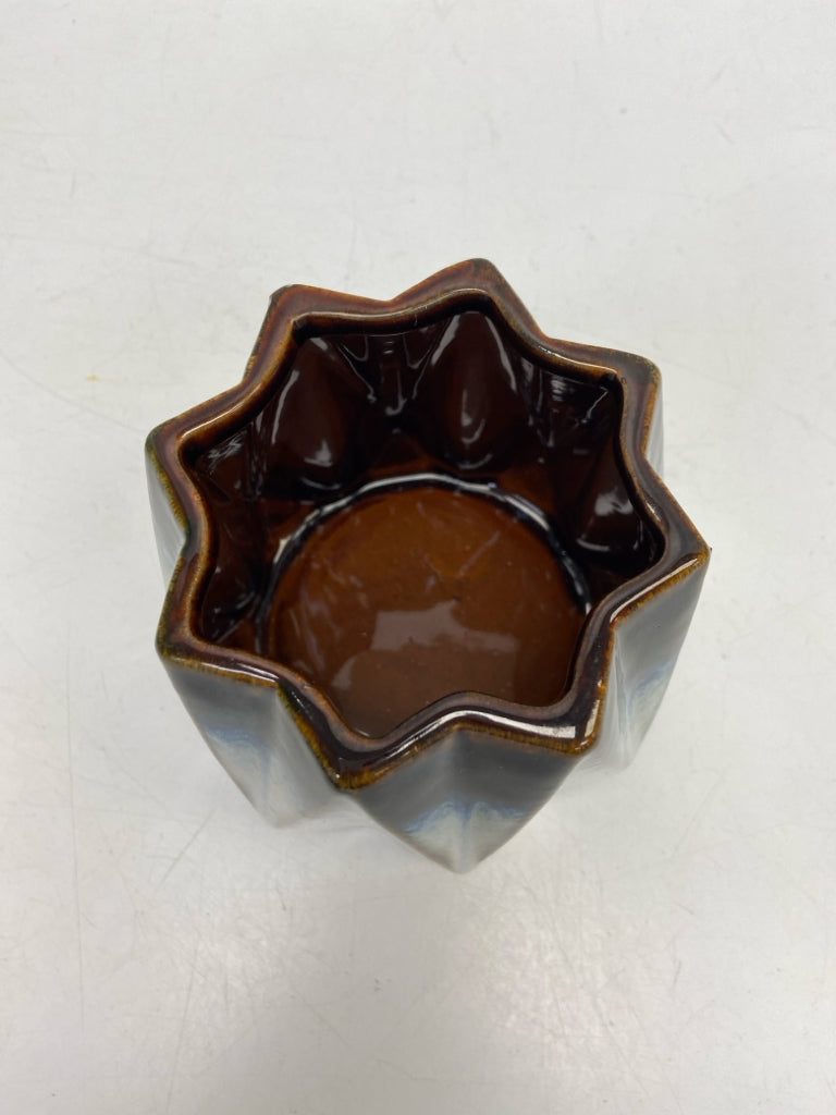Cream Blue/Brown Ceramic Planter