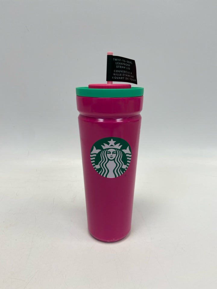 NEW Starbucks Dark Pink Green Tumbler