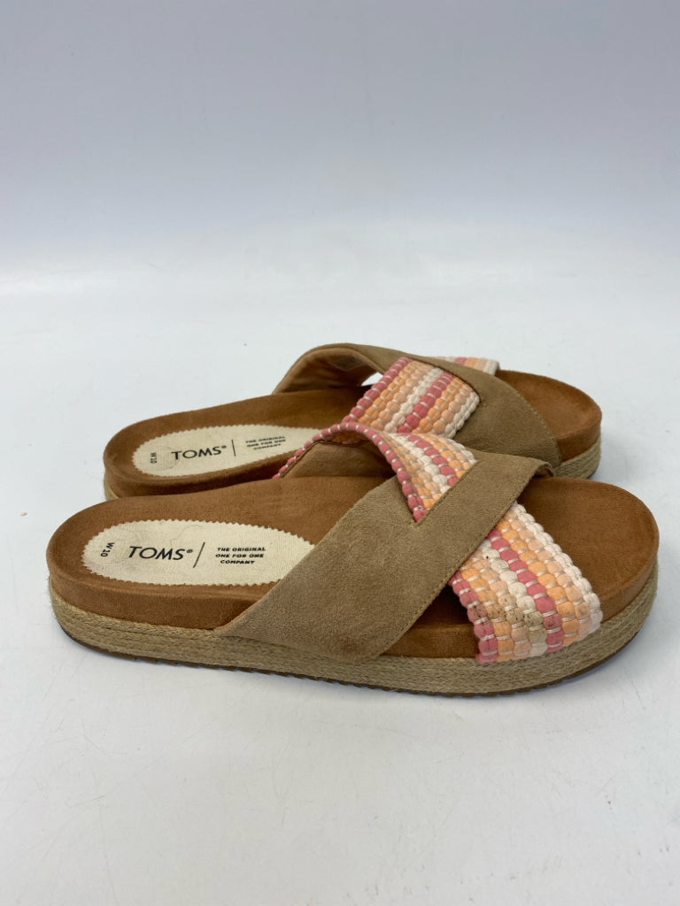 Toms  Size 10 Brown Pink/Coral Crisscross Sandals