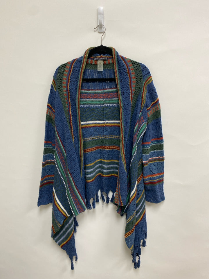Peruvian Conn. Size XL Blue/Tan Burgundy/Green Striped Drape Ladies Sweater