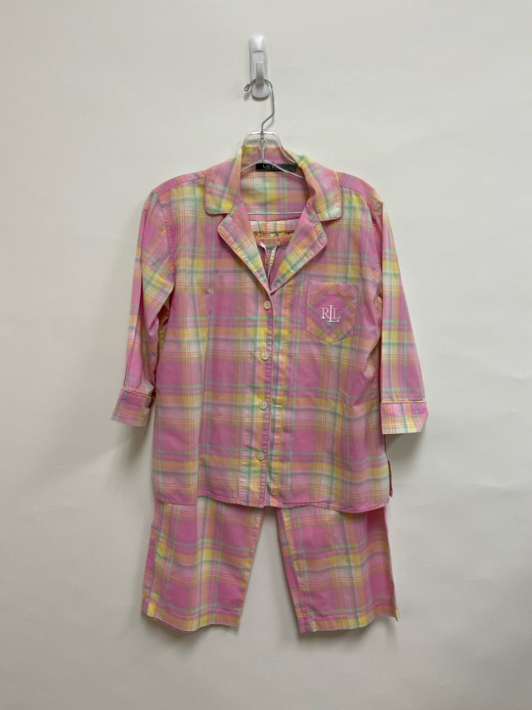 Ralph Lauren Size S Pink Yellow/Green Plaid Ladies 2pc Pajamas