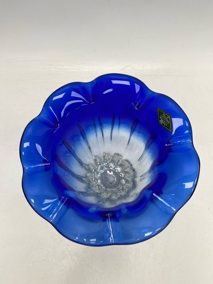Shannon Crystal Cobalt Clear Swirl Vase