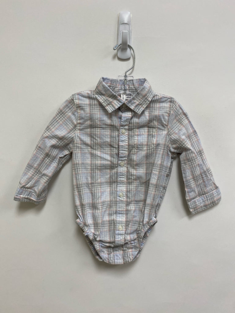 Janie and Jack SIZE 12-18M White/Gray Coral/Blue Plaid Button Up Boy&