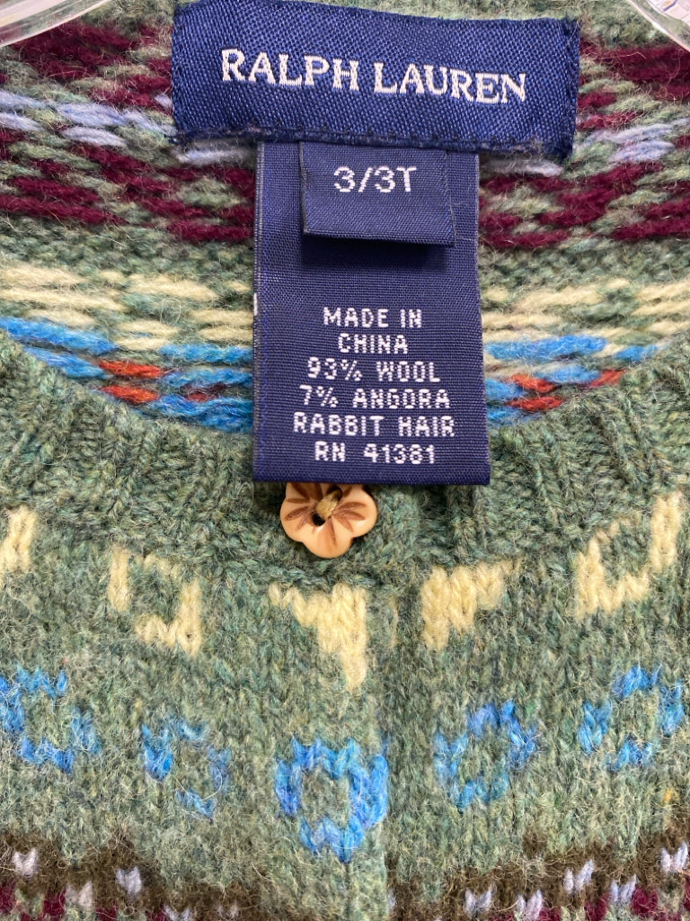 Ralph Lauren SIZE 3T Green Multi Color Cardigan Wool Blend Girl&