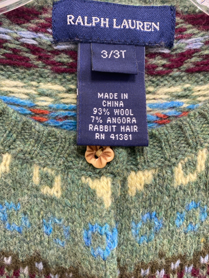 Ralph Lauren SIZE 3T Green Multi Color Cardigan Wool Blend Girl&