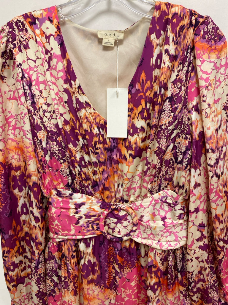 NWT Size S Pink/Purple White/Orange Assorted Print Maxi Ladies Dress