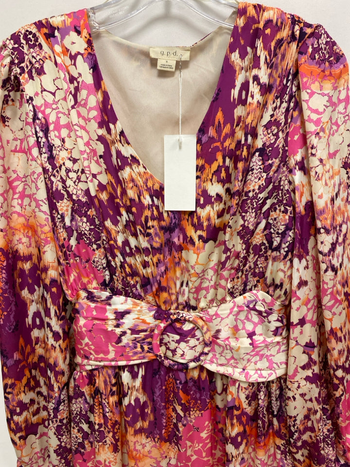 NWT Size S Pink/Purple White/Orange Assorted Print Maxi Ladies Dress