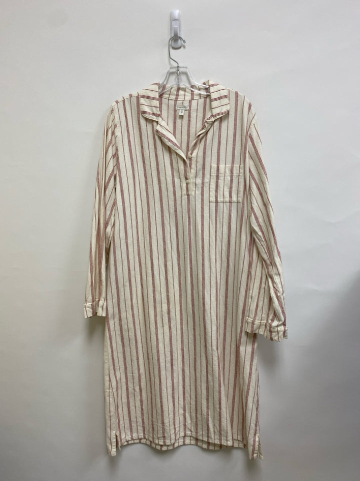 Garnet Hill Size L White Red Striped Flannel Ladies Dress