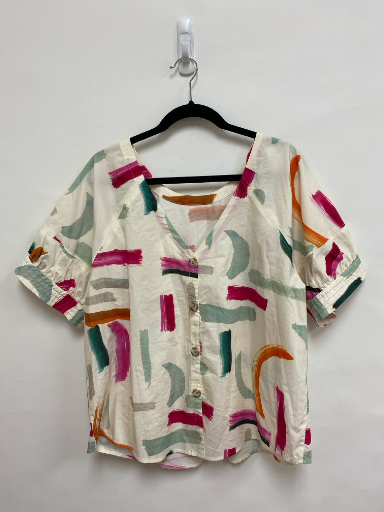 Anthropologie Size XL White Multi Color Lines Ladies Top