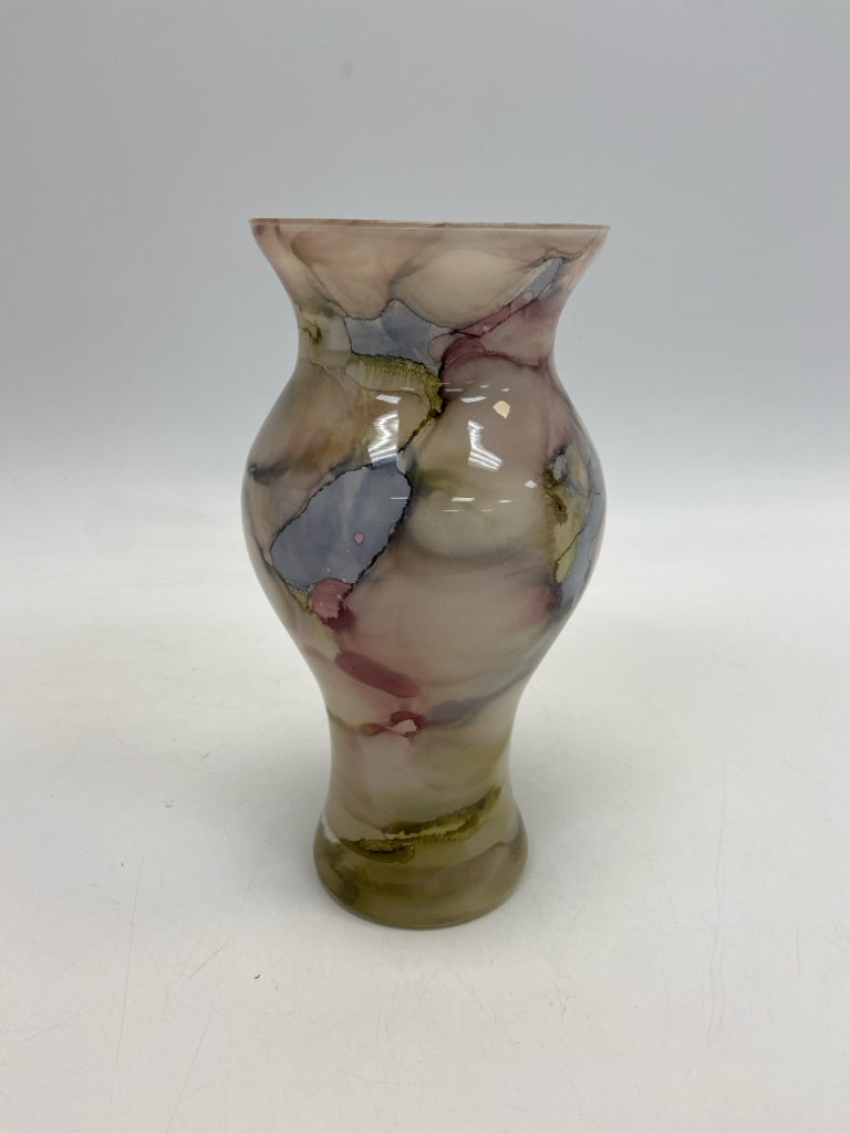 Pale Pink Blue/Multi Splashes Glass Vase