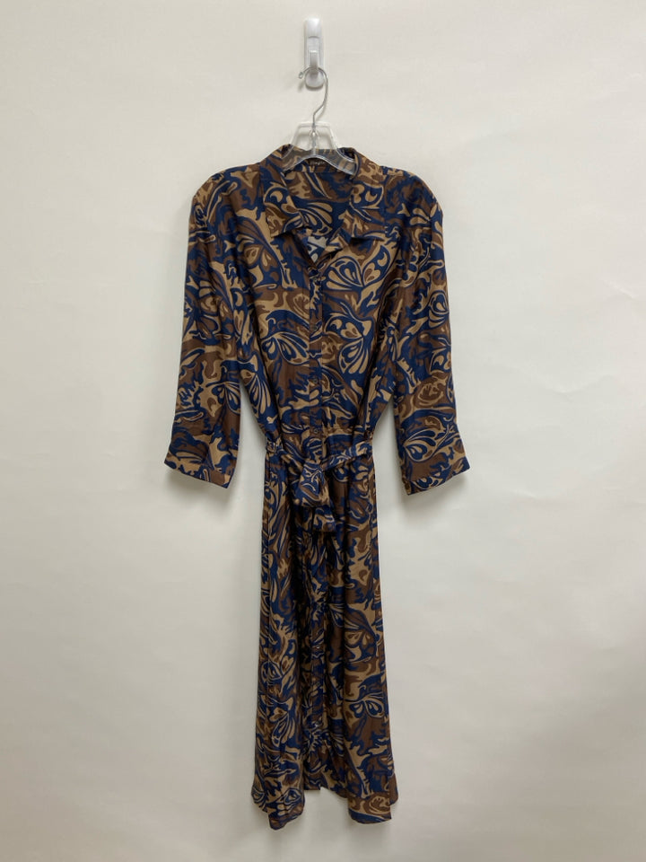 J McLaughlin Size XL Navy Brown Print Ladies Dress